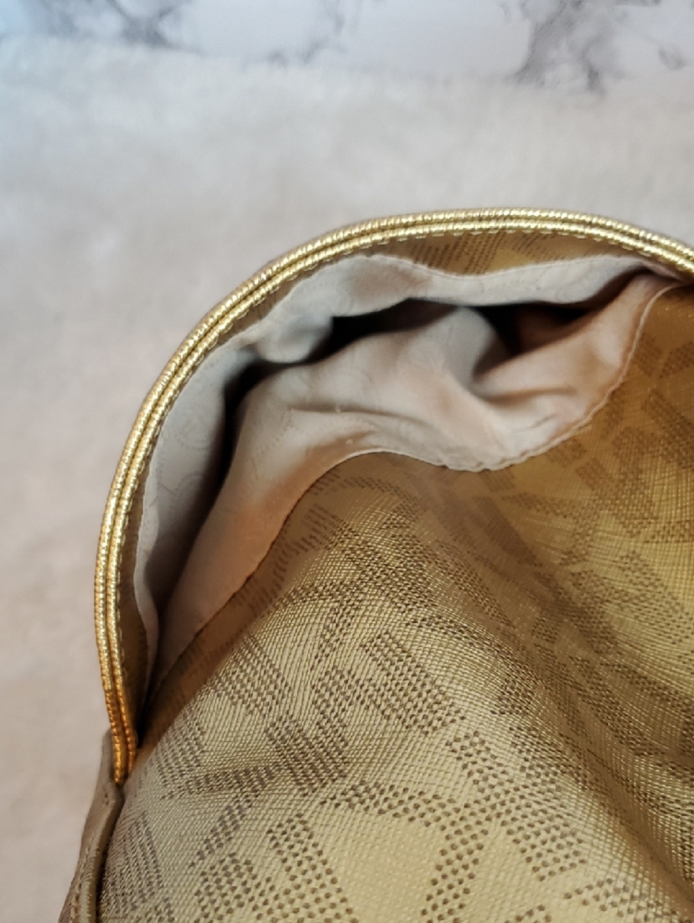 Michael Kors Gold Metallic Jet Set East West MK Logo Tote - Picture 13 of 14